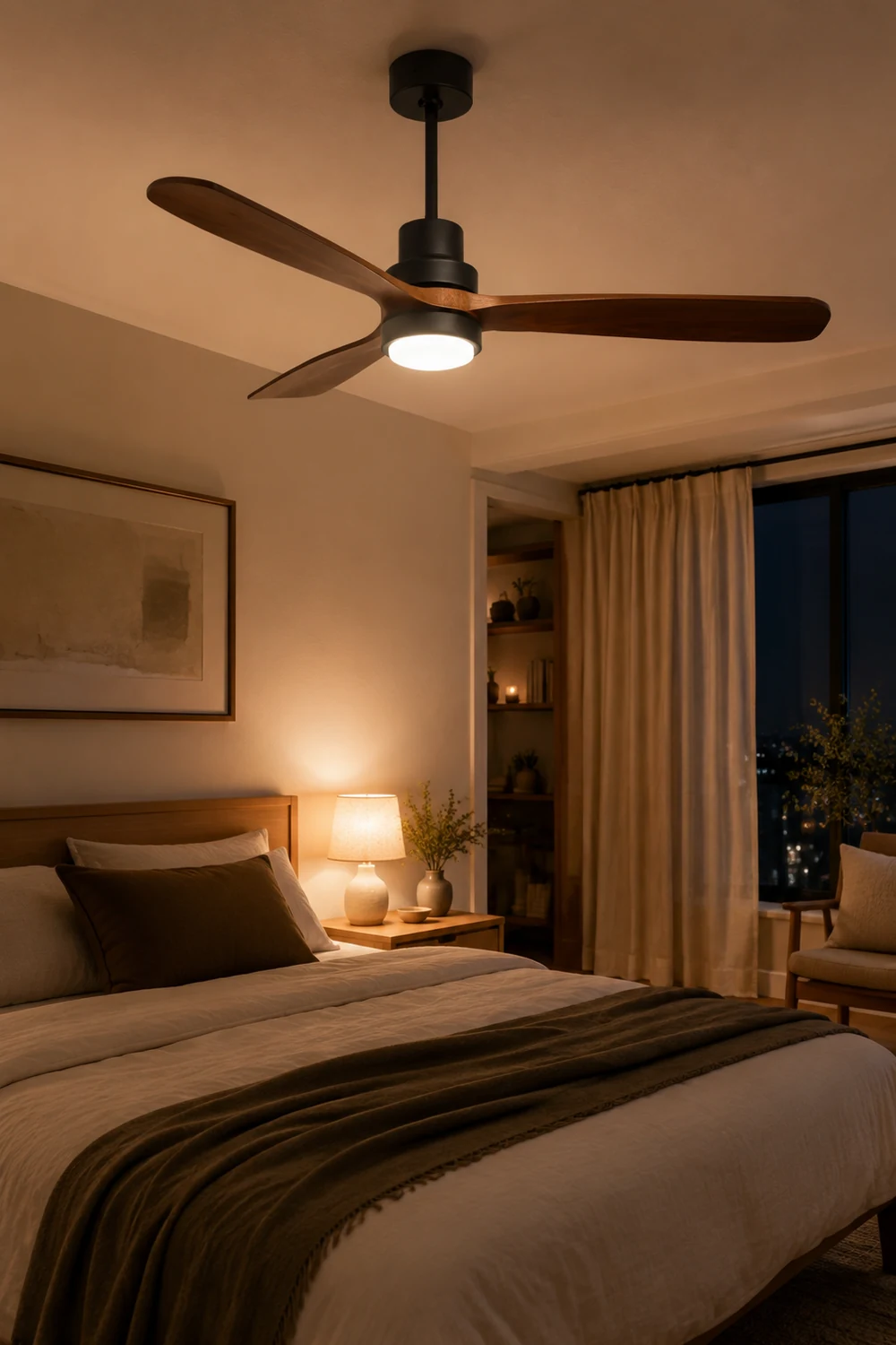 Haydn 3-Blatt-Deckenventilator mit Beleuchtung, Schwarz, Metall & Holz, ∅132CM - Lumpaz