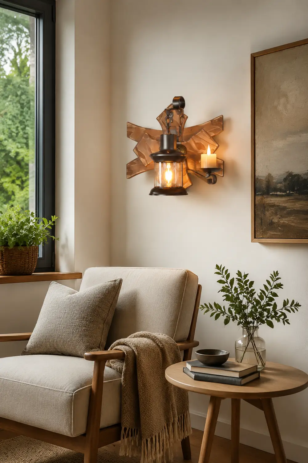 Austin Kerze & Laterne Wandleuchte, Holz & Metall - Lumpaz