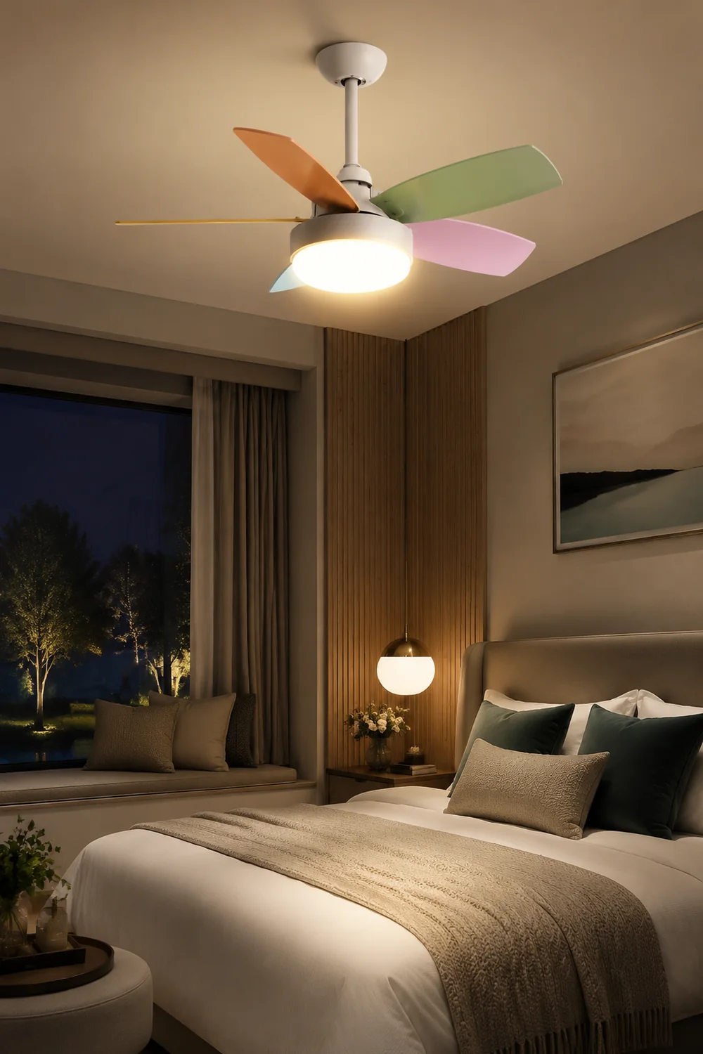 Morandi 5 Blätter Deckenventilator mit Beleuchtung, Metall & Holz, 2 Farben, ∅130CM - Lumpaz