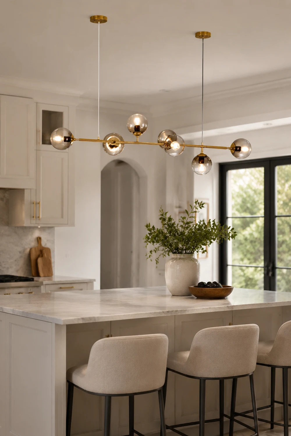 Valentina Goldene Pendellampe, 6-flammig, Metall & Glas - Lumpaz