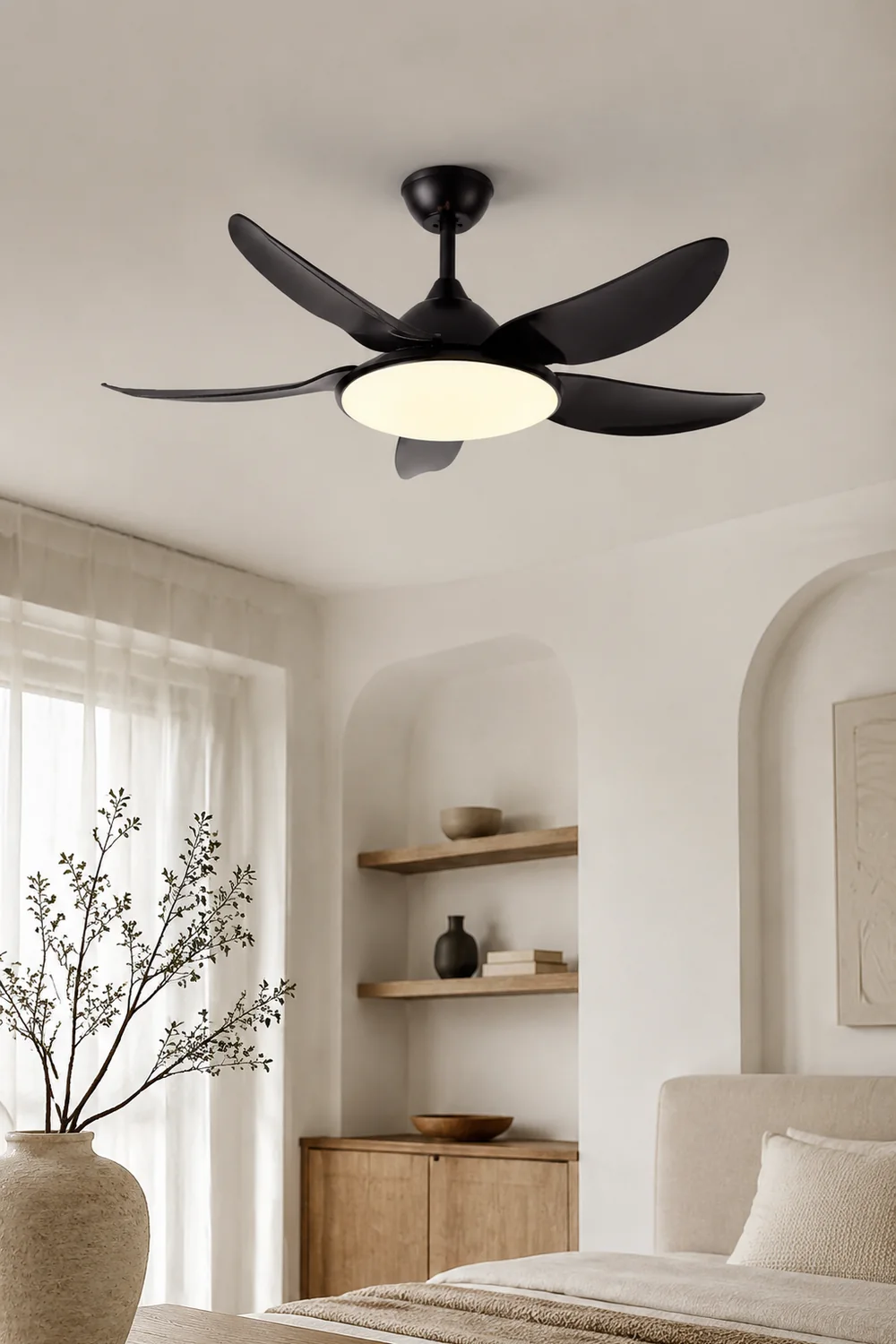 Haydn 5-Blätter Grundlegender Dicker Deckenventilator, 2 Farben, Metall & ABS, ∅132CM - Lumpaz