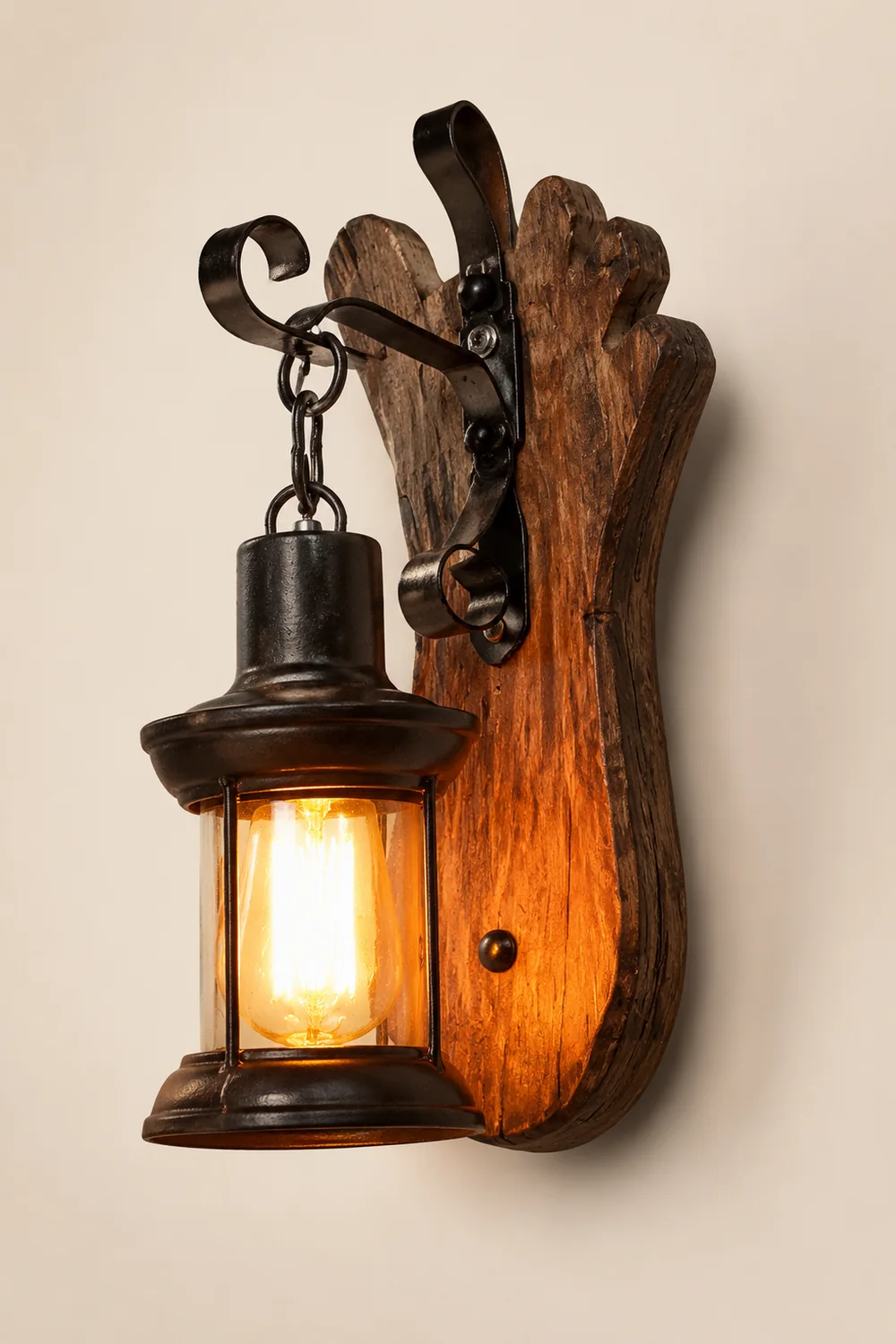 Austin Fußabdruck Laterne Wandleuchte, Holz & Metall - Lumpaz