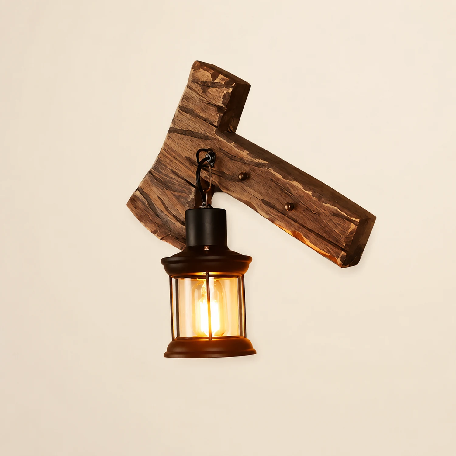 Austin Hammer Laterne Wandleuchte, Holz & Metall - Lumpaz