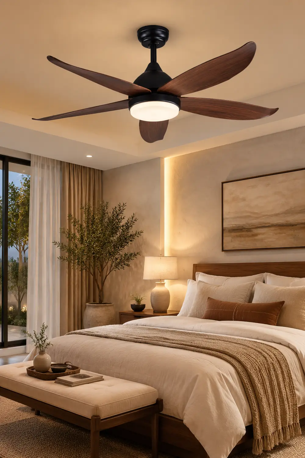 Haydn 5-Blätter Schwarzer Deckenventilator, Metall & Holz, ∅ 120CM - Lumpaz