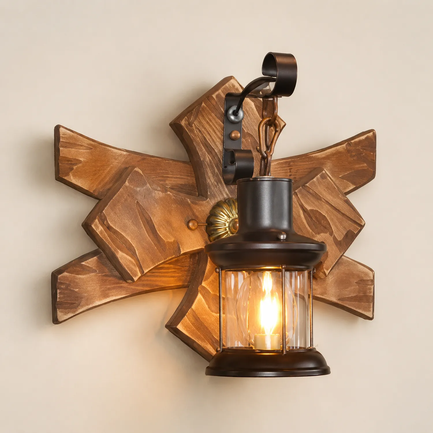 Austin Kerze & Laterne Wandleuchte, Holz & Metall - Lumpaz
