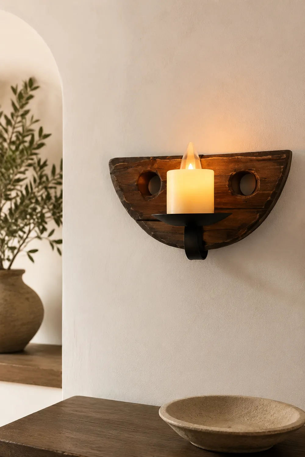 Austin Kerze Halbkreis Wandleuchte, Holz & Metall - Lumpaz
