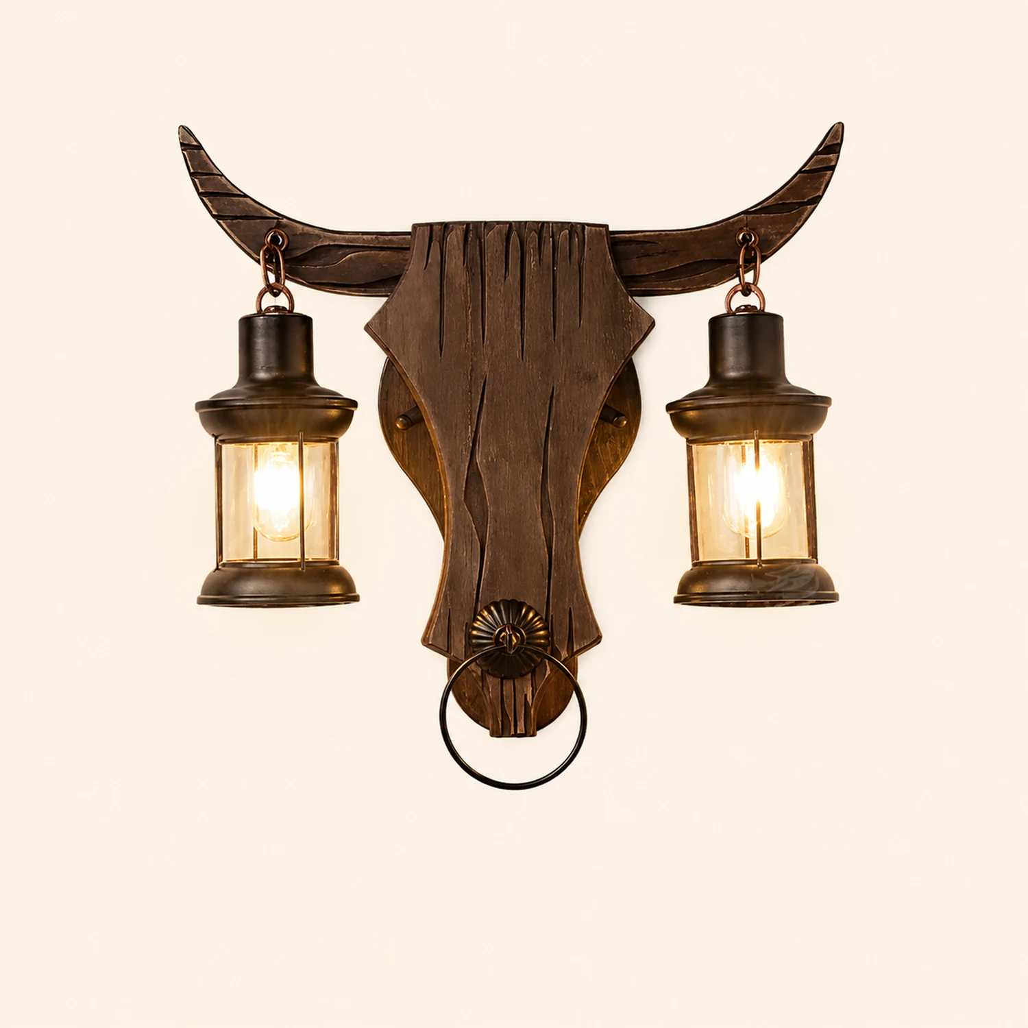 Austin Bull Laterne Wandleuchte, 2 flammig, Holz & Metall - Lumpaz
