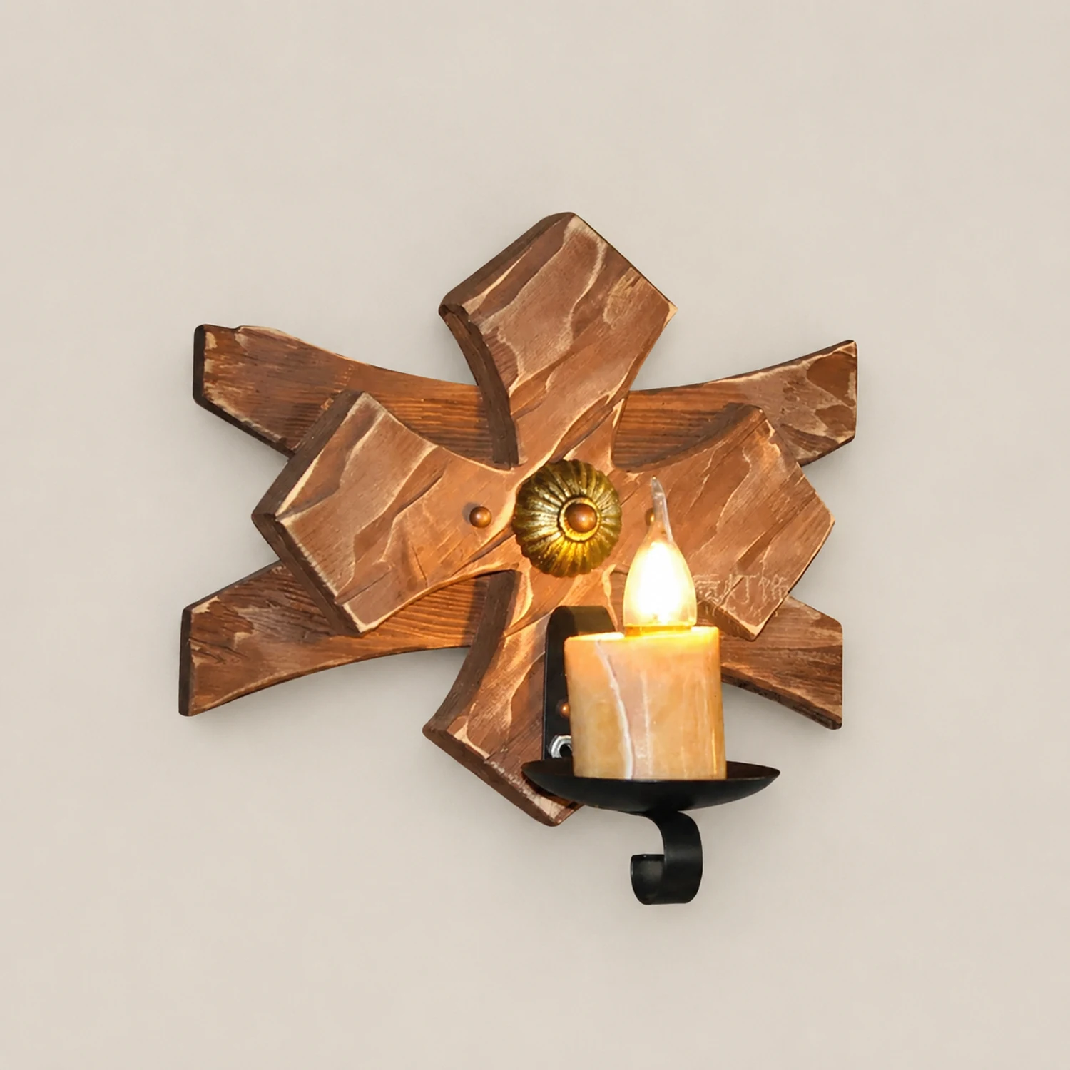 Austin Kerze & Laterne Wandleuchte, Holz & Metall - Lumpaz