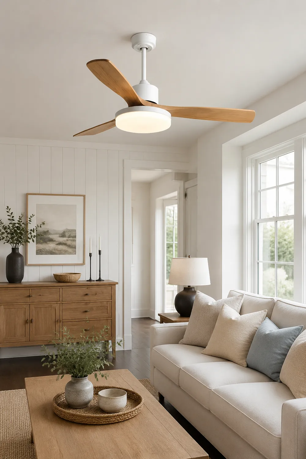 Haydn 3-Blatt Weißer Deckenventilator mit Beleuchtung, Metall & ABS, ∅132CM - Lumpaz