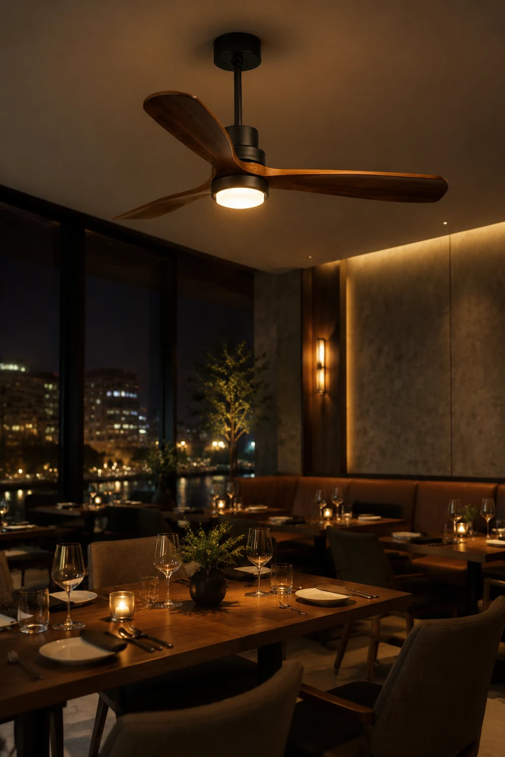 Haydn 3-Blatt-Deckenventilator mit Beleuchtung, Schwarz, Metall & Holz, ∅132CM - Lumpaz