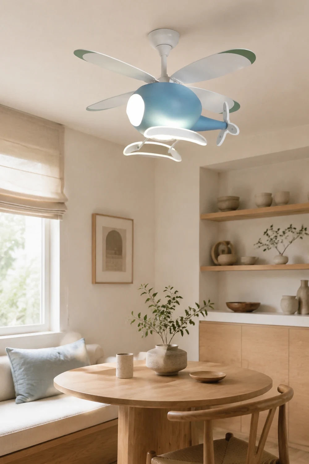 Minori 4-Blätter Blue Jet Deckenventilator, Metall & Holz, ∅90CM - Lumpaz