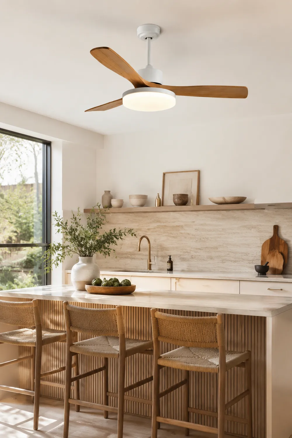 Haydn 3-Blatt Weißer Deckenventilator mit Beleuchtung, Metall & ABS, ∅132CM - Lumpaz