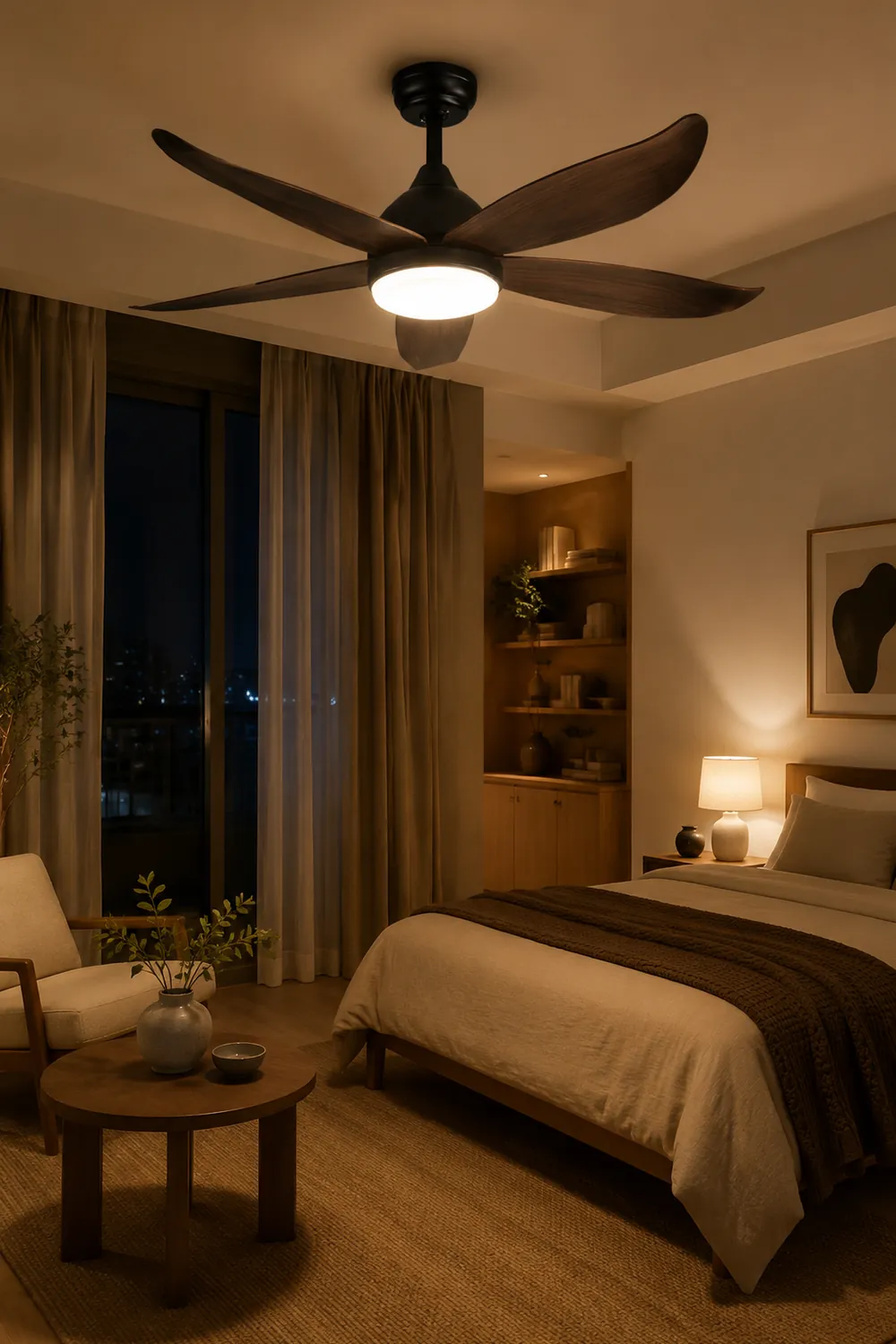Haydn 5-Blätter Schwarzer Deckenventilator, Metall & Holz, ∅ 120CM - Lumpaz