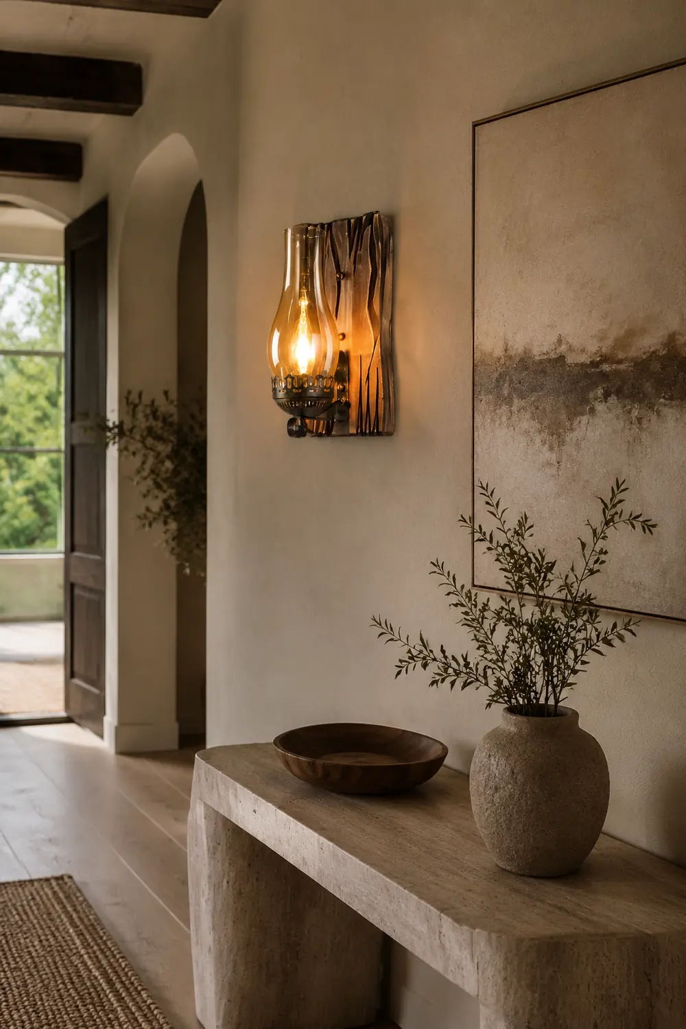 Austin Kerze Wandleuchte, Metall & Holz, 25x55cm - Lumpaz