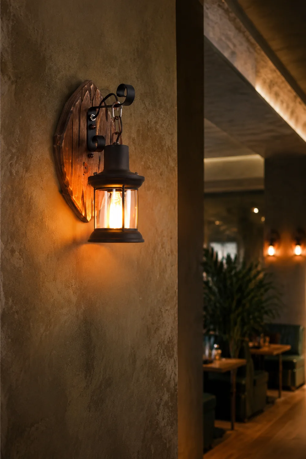 Austin Blatt Laterne Wandleuchte, Holz & Metall - Lumpaz