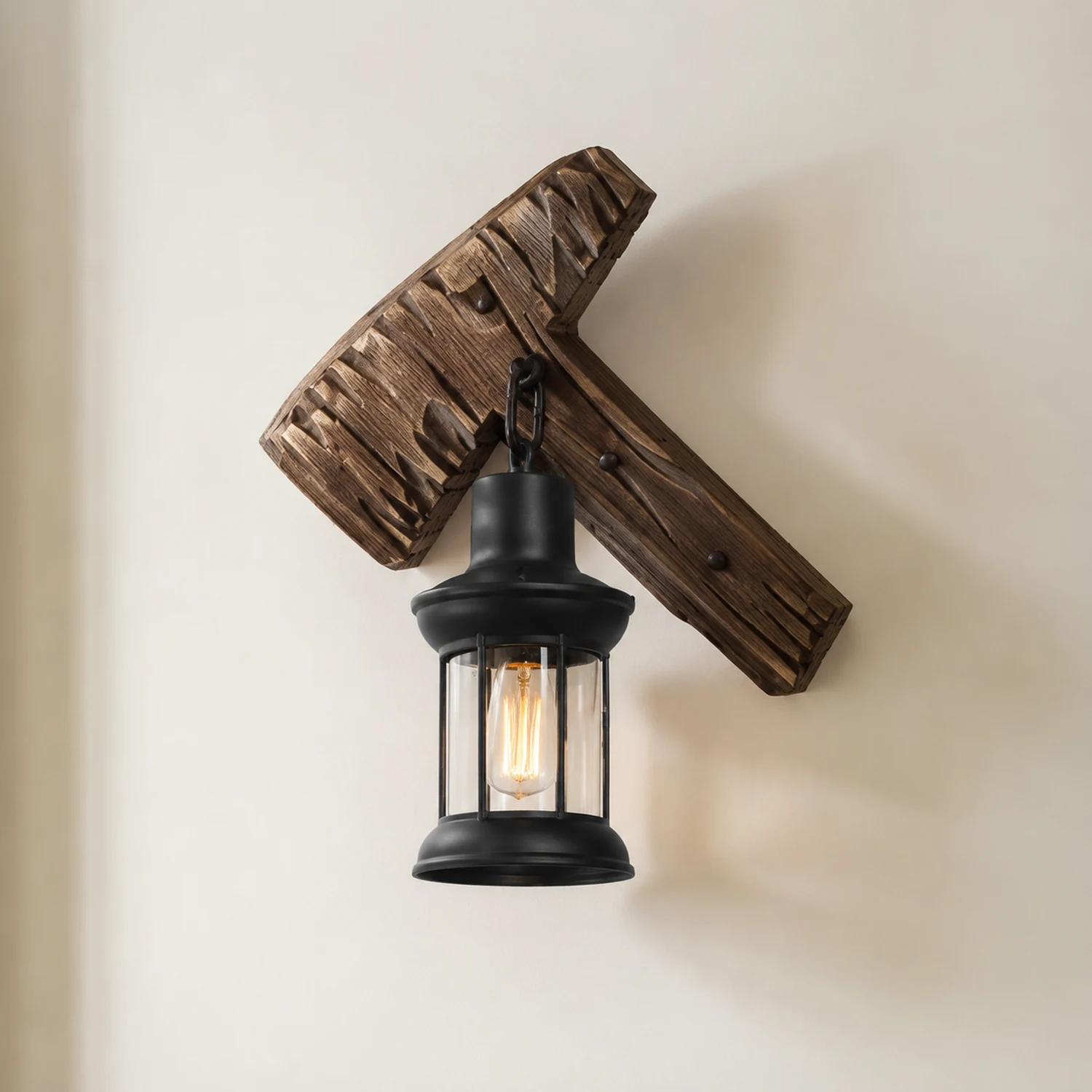 Austin Hammer Laterne Wandleuchte, Holz & Metall - Lumpaz