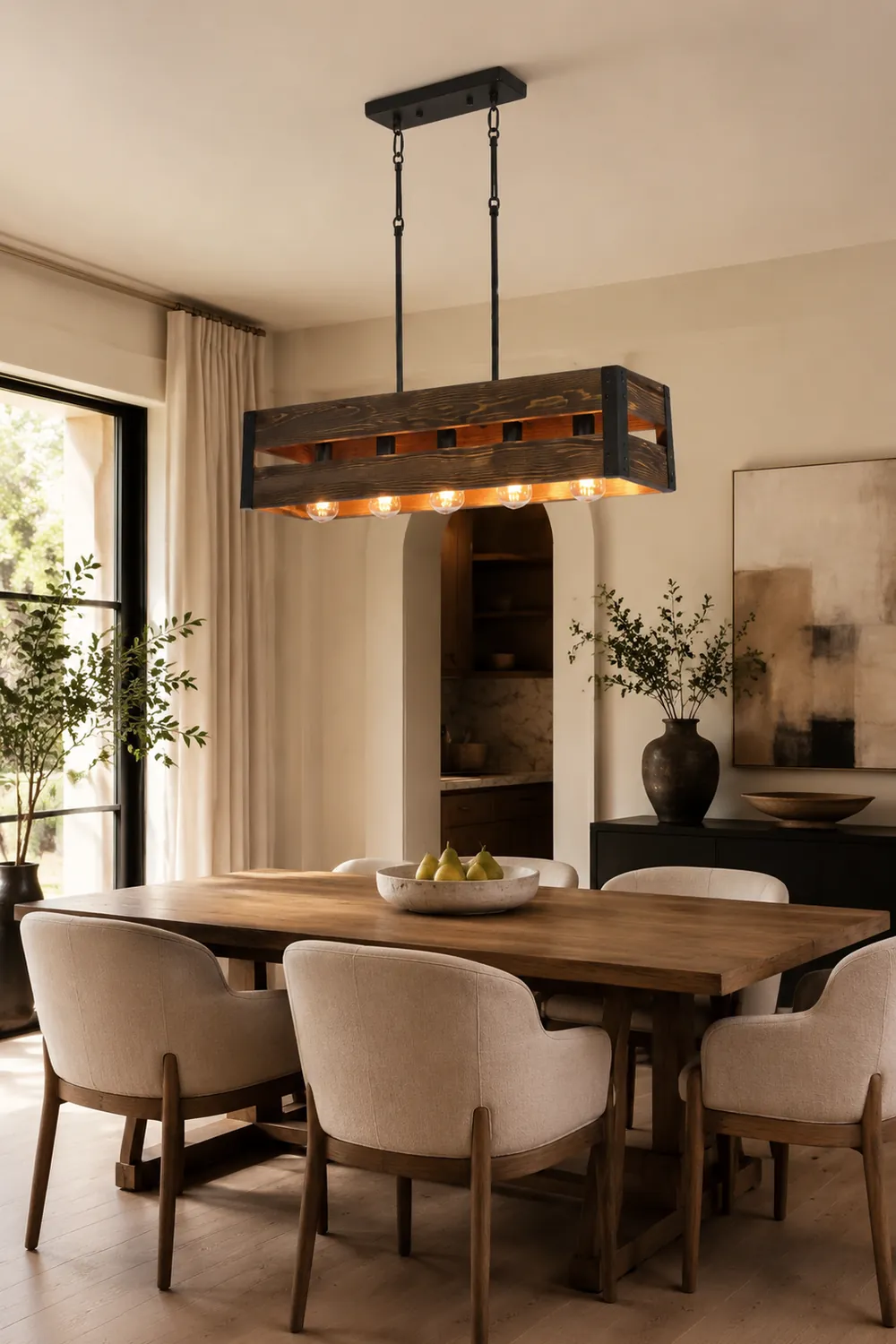 Alessio Pendelleuchte, Metall & Holz, 5-flammig, 2 Stile - Lumpaz