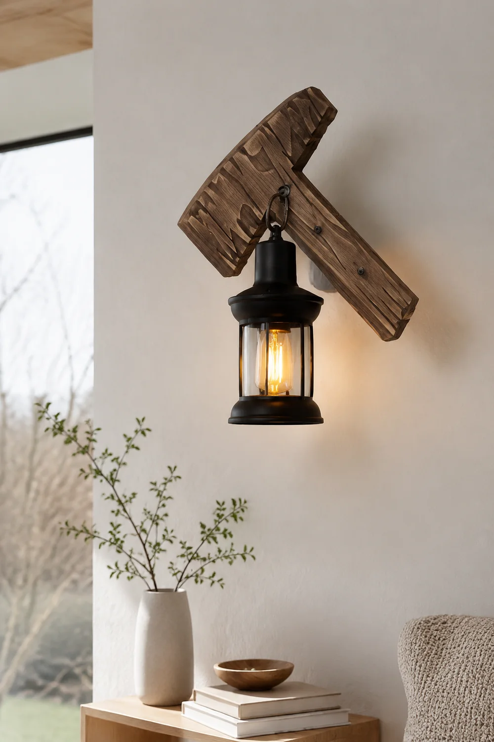 Austin Hammer Laterne Wandleuchte, Holz & Metall - Lumpaz