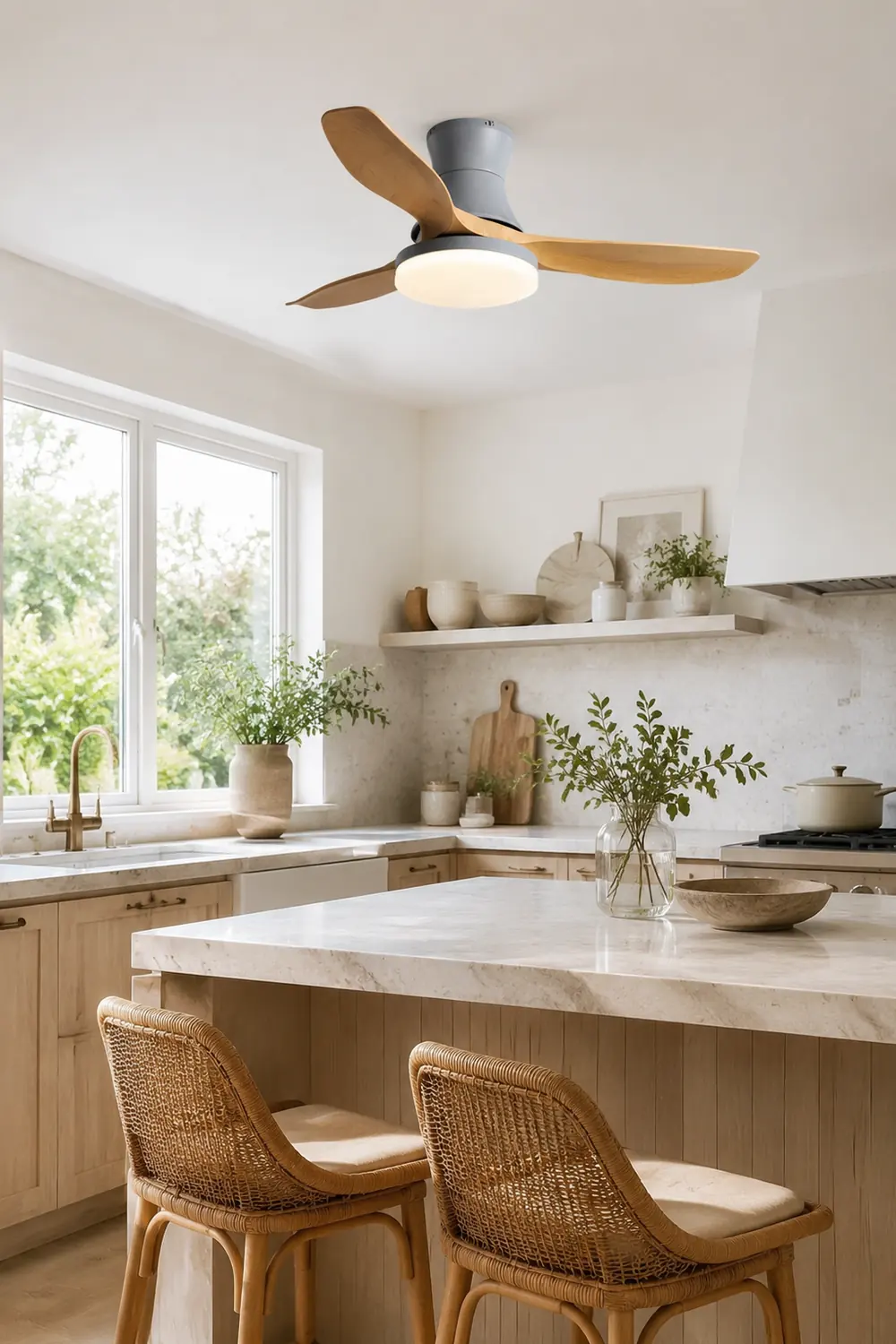 Haydn 3-Blatt-Deckenventilator mit Beleuchtung, 2 Farbe, Metall & Holz, ∅132CM - Lumpaz