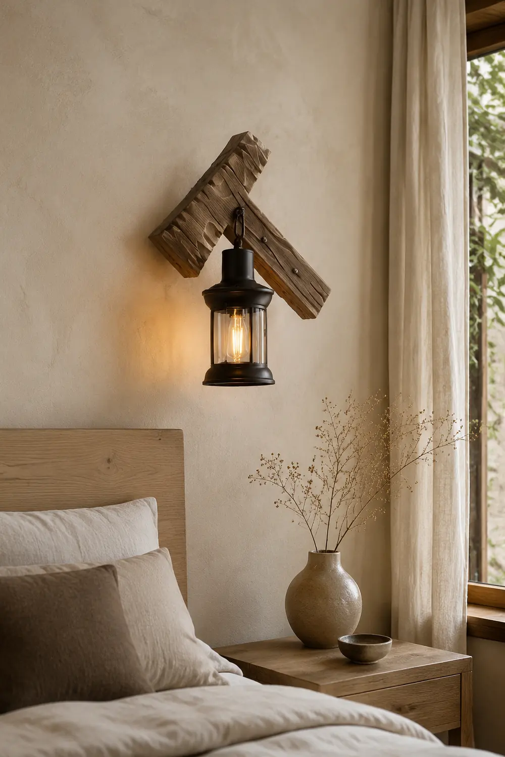 Austin Hammer Laterne Wandleuchte, Holz & Metall - Lumpaz