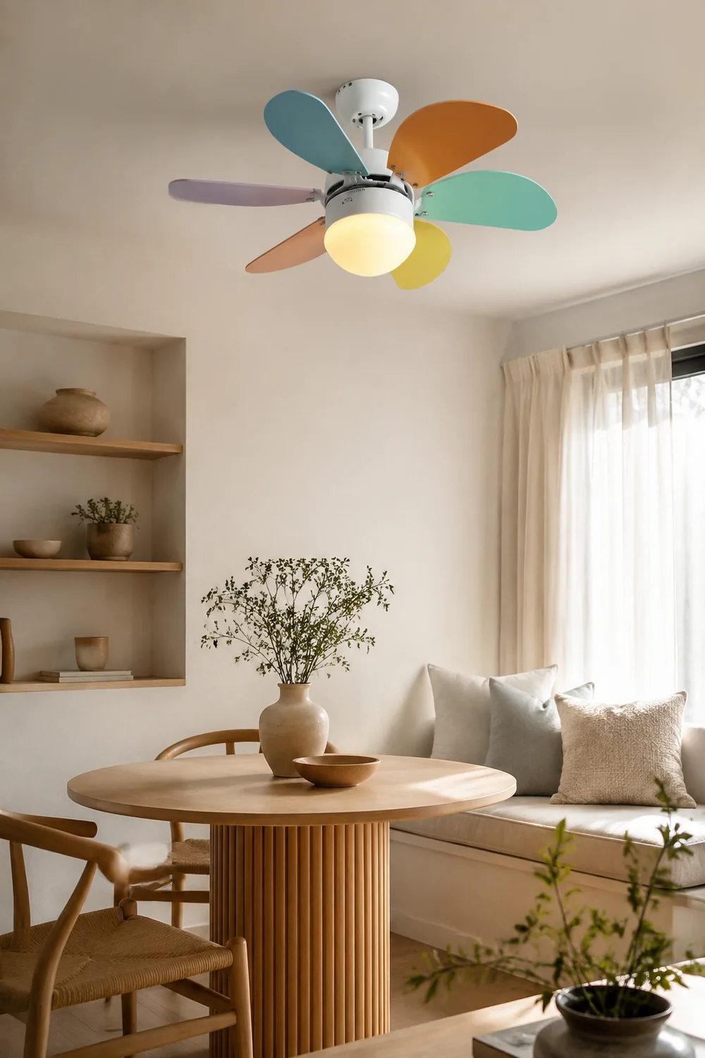 Morandi 5-Blätter Runder Deckenventilator, Metall & Holz, ∅90CM - Lumpaz