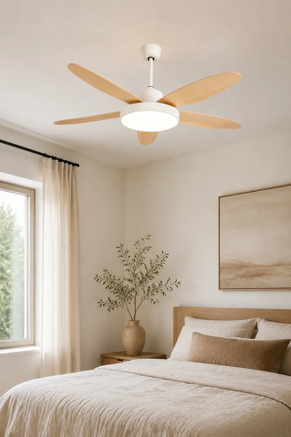 Haydn 5 Blätter Weiß und Schwarz Deckenventilator mit Beleuchtung, ∅120/130/140CM - Lumpaz
