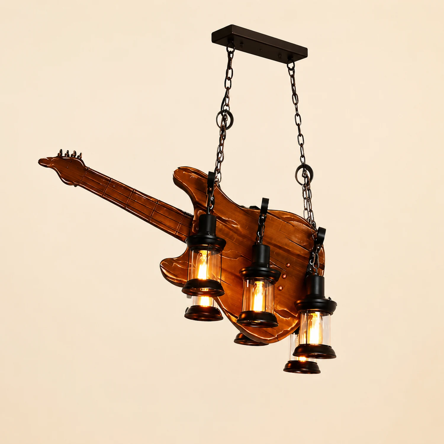 Austin Guitar Pendelleuchte, Metall & Holz, 3-flammig - Lumpaz