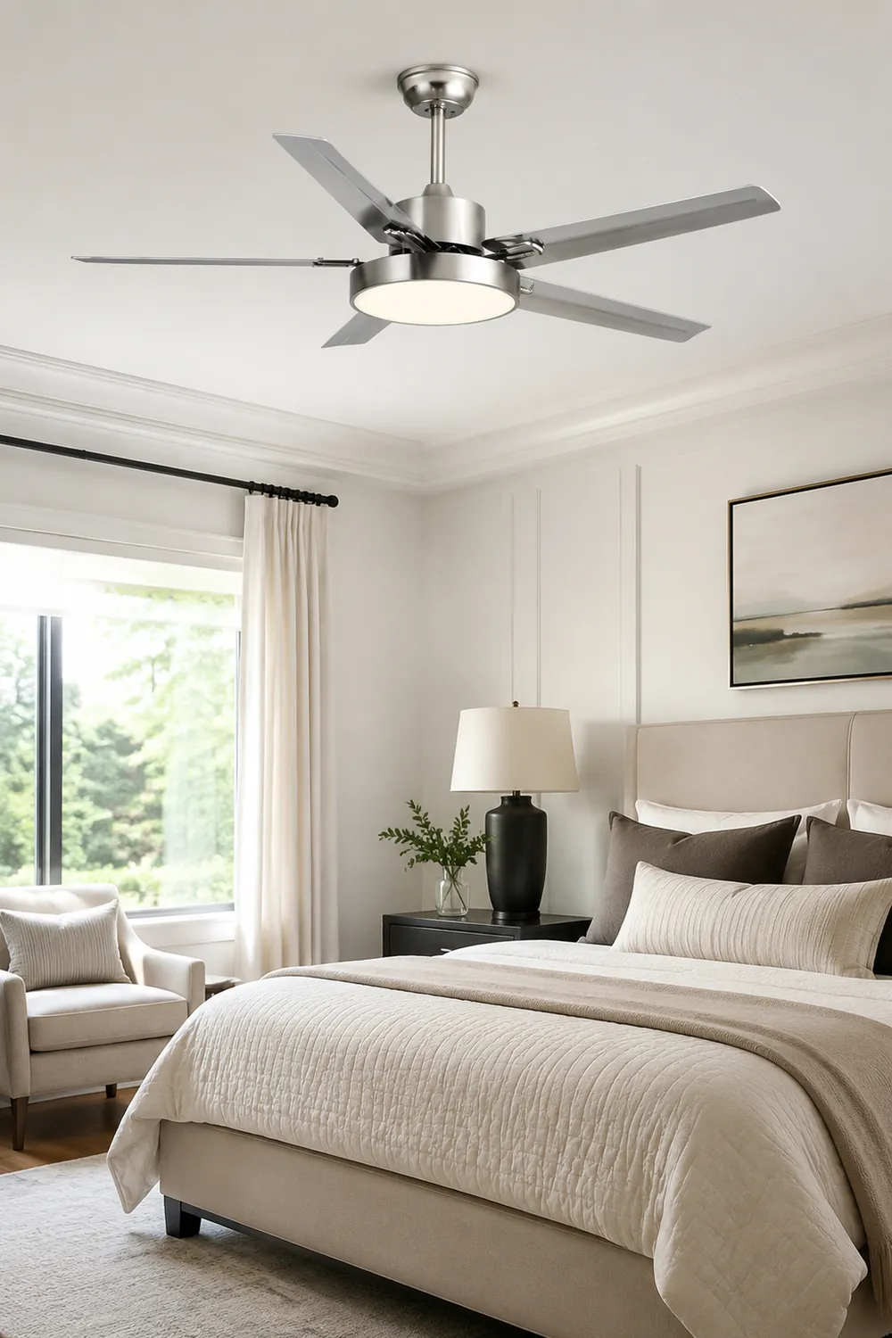 Haydn 5-Blatt Silberner Deckenventilator mit Beleuchtung, Metall & ABS, ∅132CM - Lumpaz