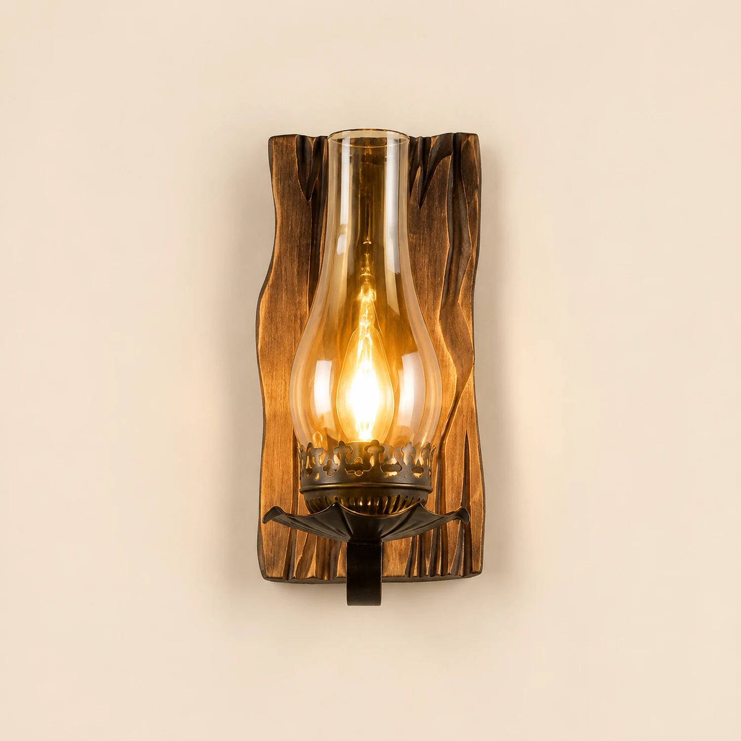 Austin Kerze Wandleuchte, Metall & Holz, 25x55cm - Lumpaz