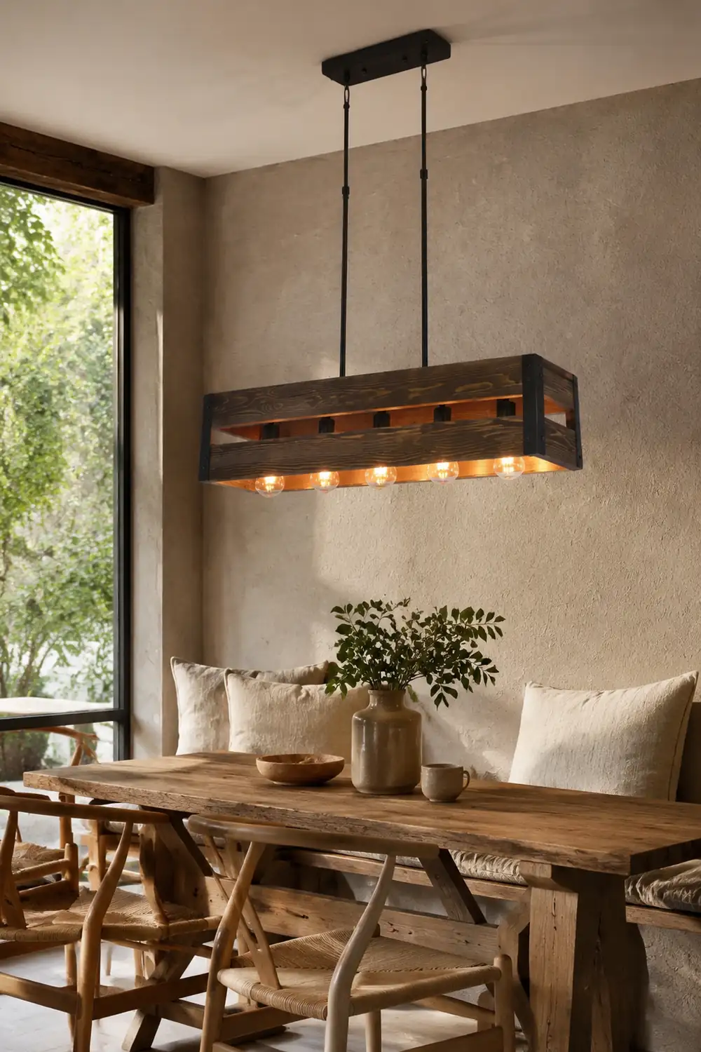 Alessio Pendelleuchte, Metall & Holz, 5-flammig, 2 Stile - Lumpaz