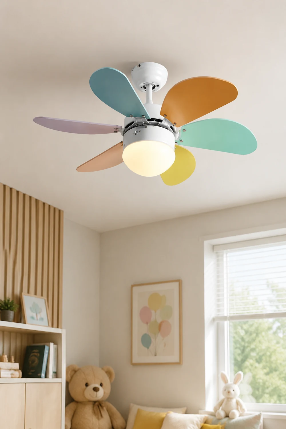 Morandi 5-Blätter Runder Deckenventilator, Metall & Holz, ∅90CM - Lumpaz