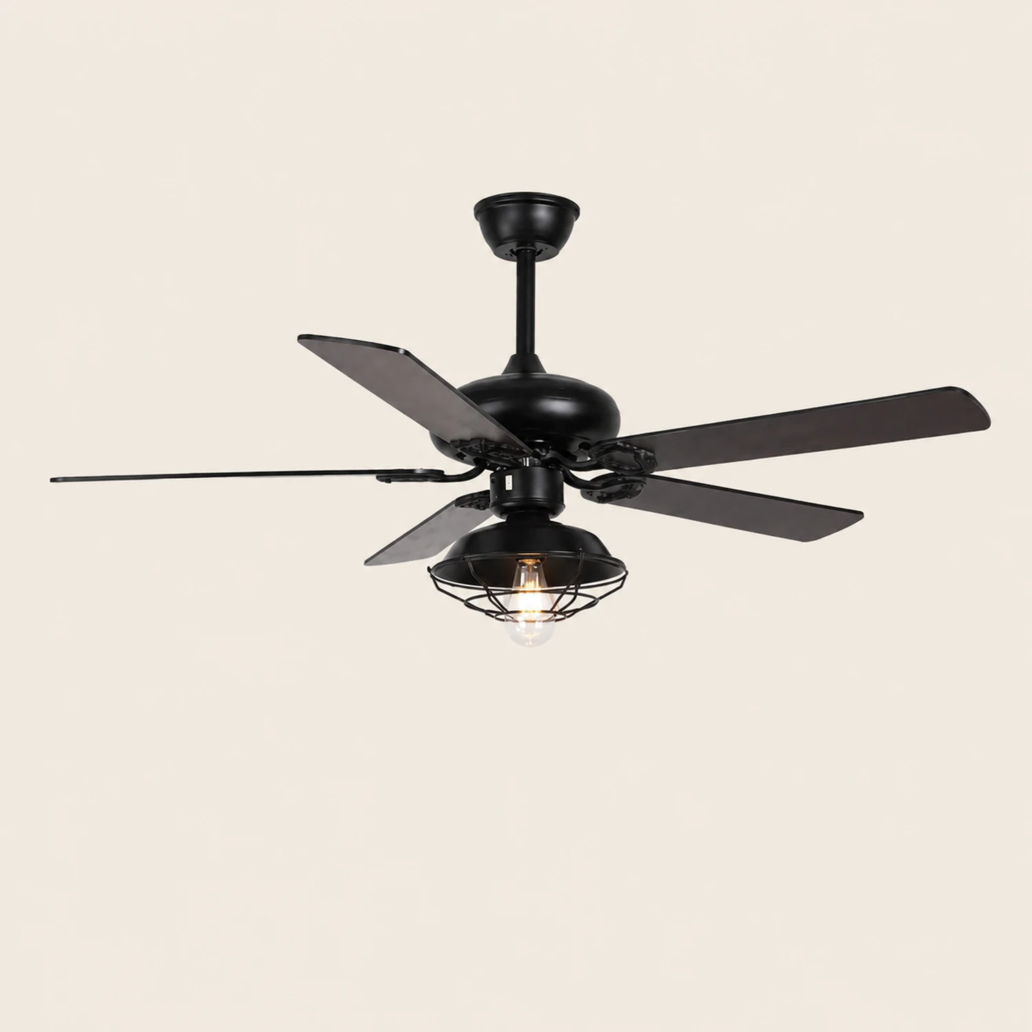 Alessio Industrial 5-Blatt Deckenventilator mit Beleuchtung, Schwarz, 4 Stil, ∅107CM - Lumpaz
