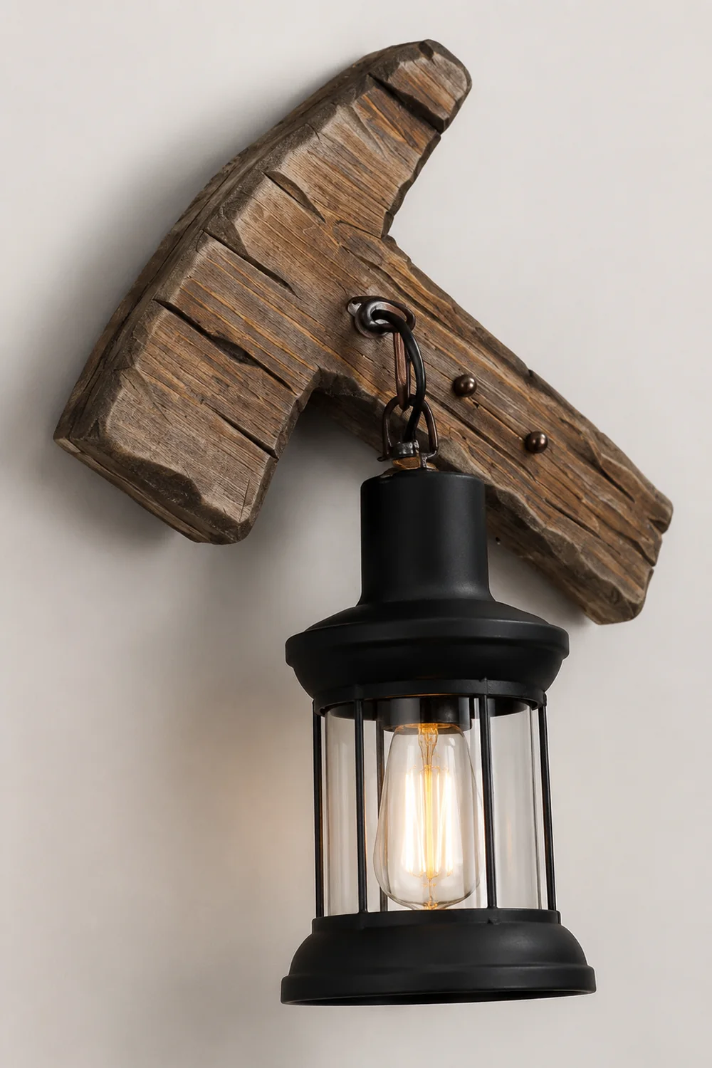 Austin Hammer Laterne Wandleuchte, Holz & Metall, 30x40cm - Lumpaz