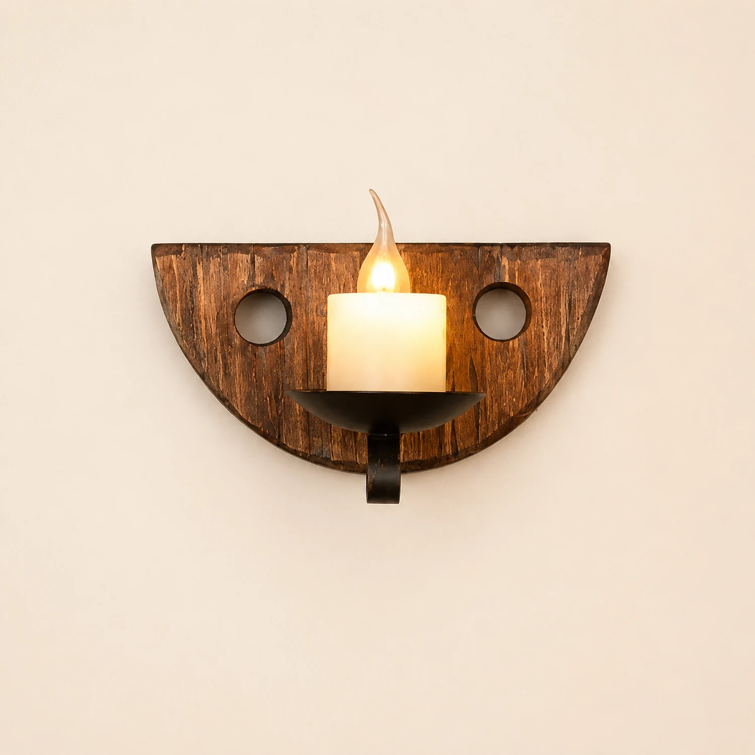 Austin Kerze Halbkreis Wandleuchte, Holz & Metall - Lumpaz