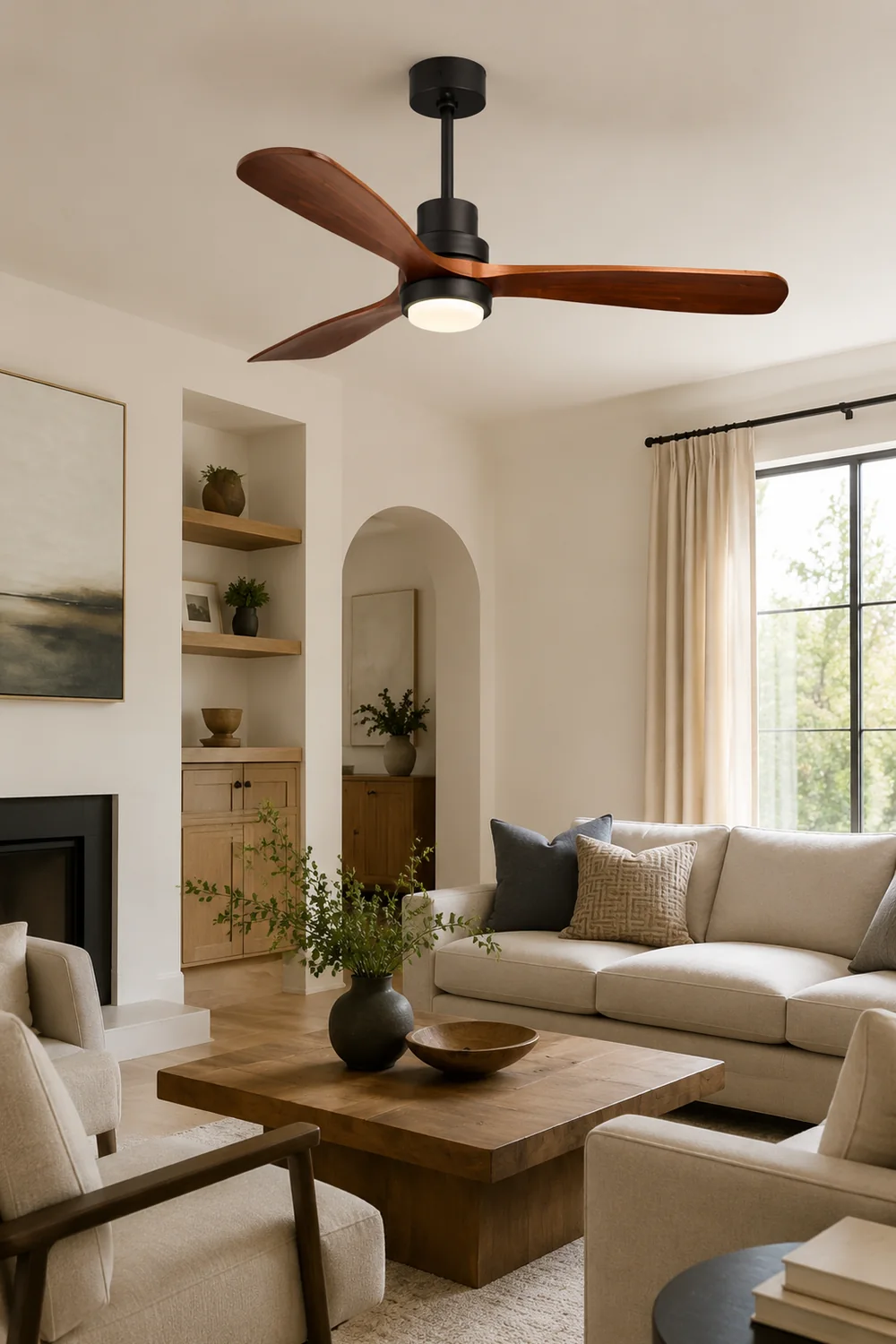 Haydn 3-Blatt-Deckenventilator mit Beleuchtung, Schwarz, Metall & Holz, ∅132CM - Lumpaz