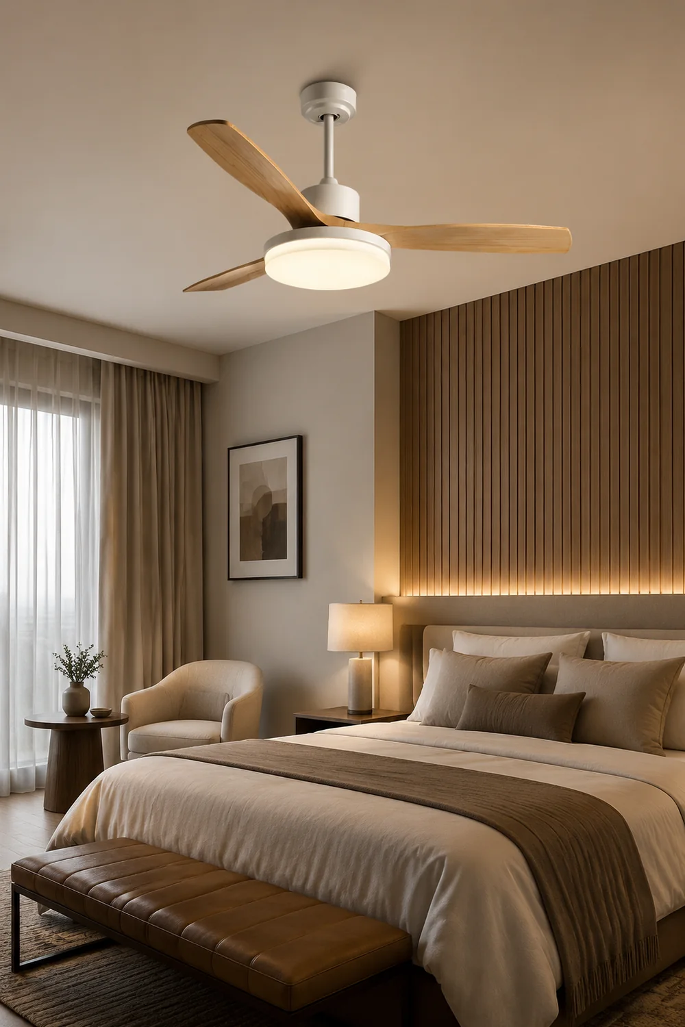 Haydn 3-Blatt Weißer Deckenventilator mit Beleuchtung, Metall & ABS, ∅132CM - Lumpaz