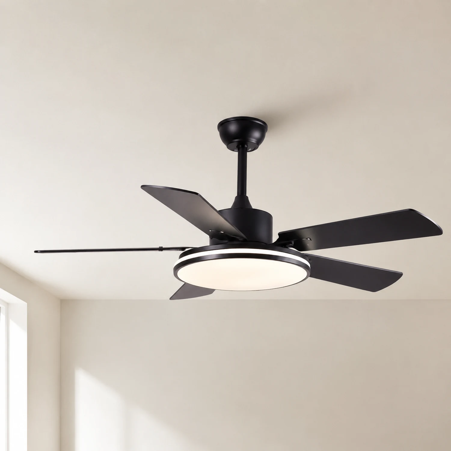 Haydn 5-Blätter Grundlegender Schwarzer Dicker Deckenventilator, Metall & ABS, ∅132CM - Lumpaz