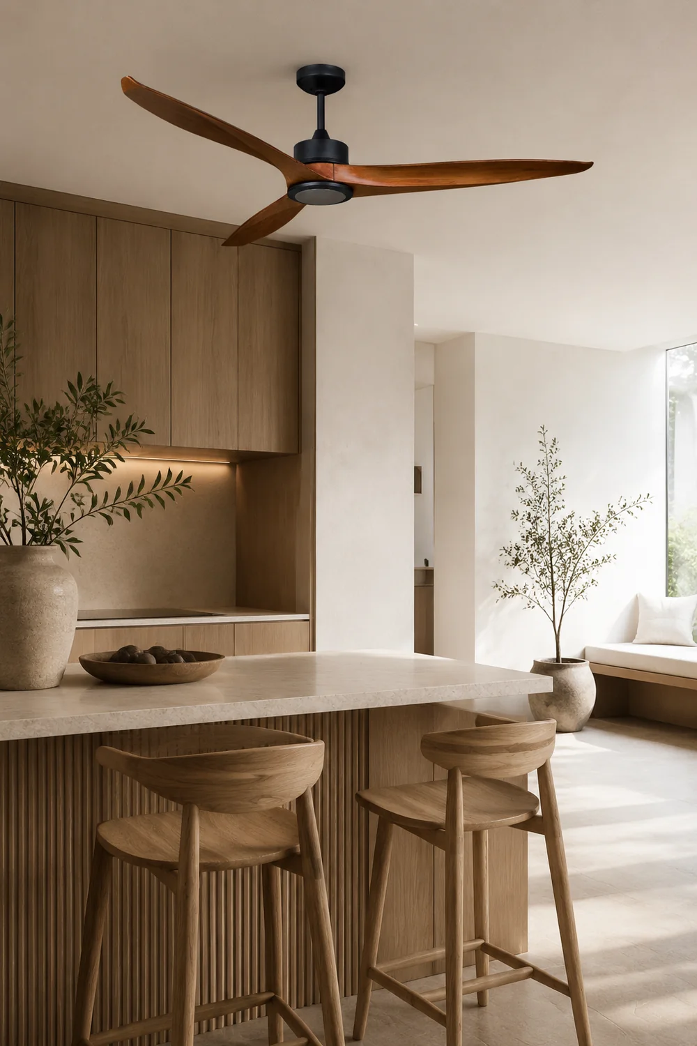 Haydn 3-Blatt Deckenventilator, Metall & Holz, ∅132CM - Lumpaz