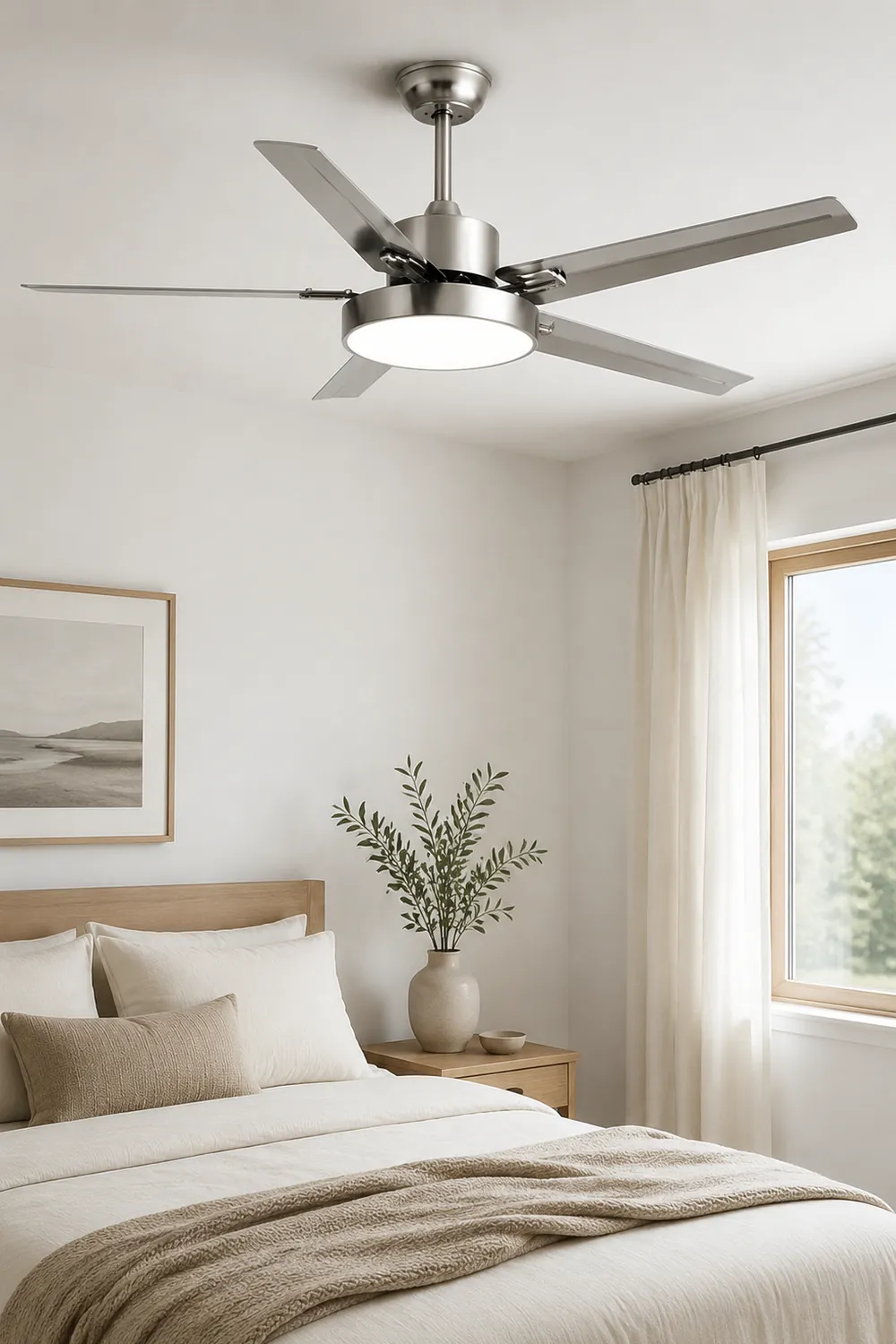 Haydn 5-Blatt Silberner Deckenventilator mit Beleuchtung, Metall & ABS, ∅132CM - Lumpaz