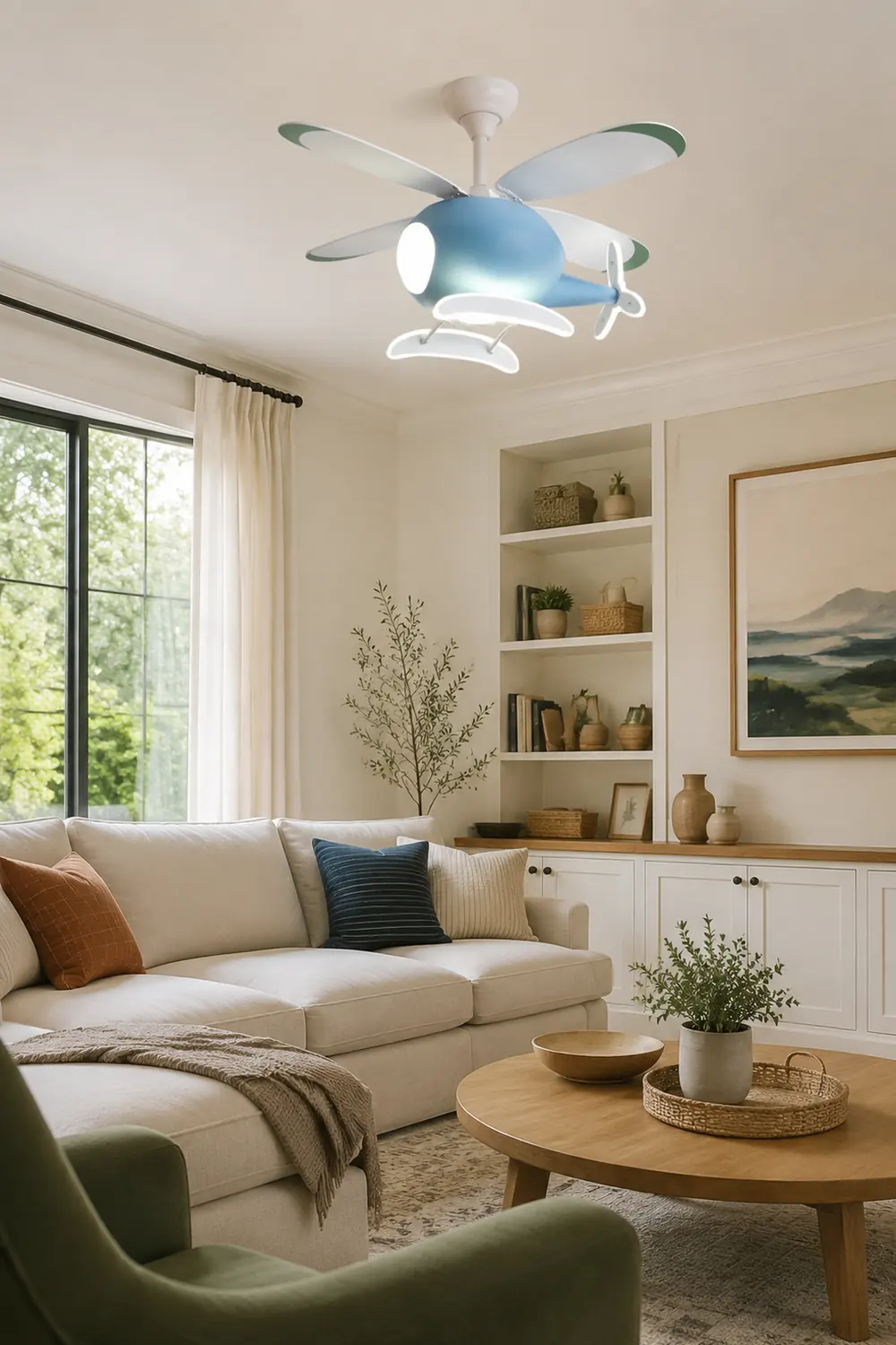 Minori 4-Blätter Blue Jet Deckenventilator, Metall & Holz, ∅90CM - Lumpaz
