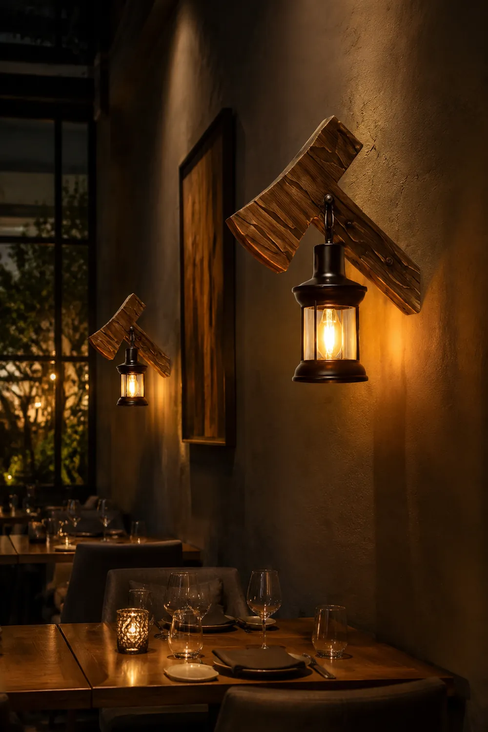 Austin Hammer Laterne Wandleuchte, Holz & Metall - Lumpaz