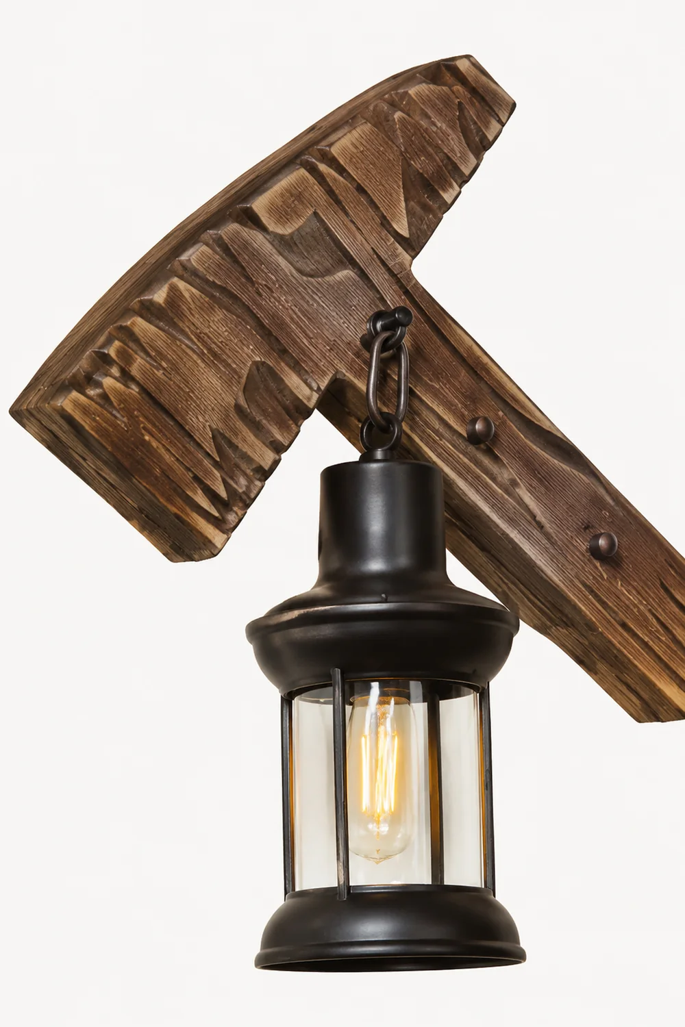 Austin Hammer Laterne Wandleuchte, Holz & Metall - Lumpaz