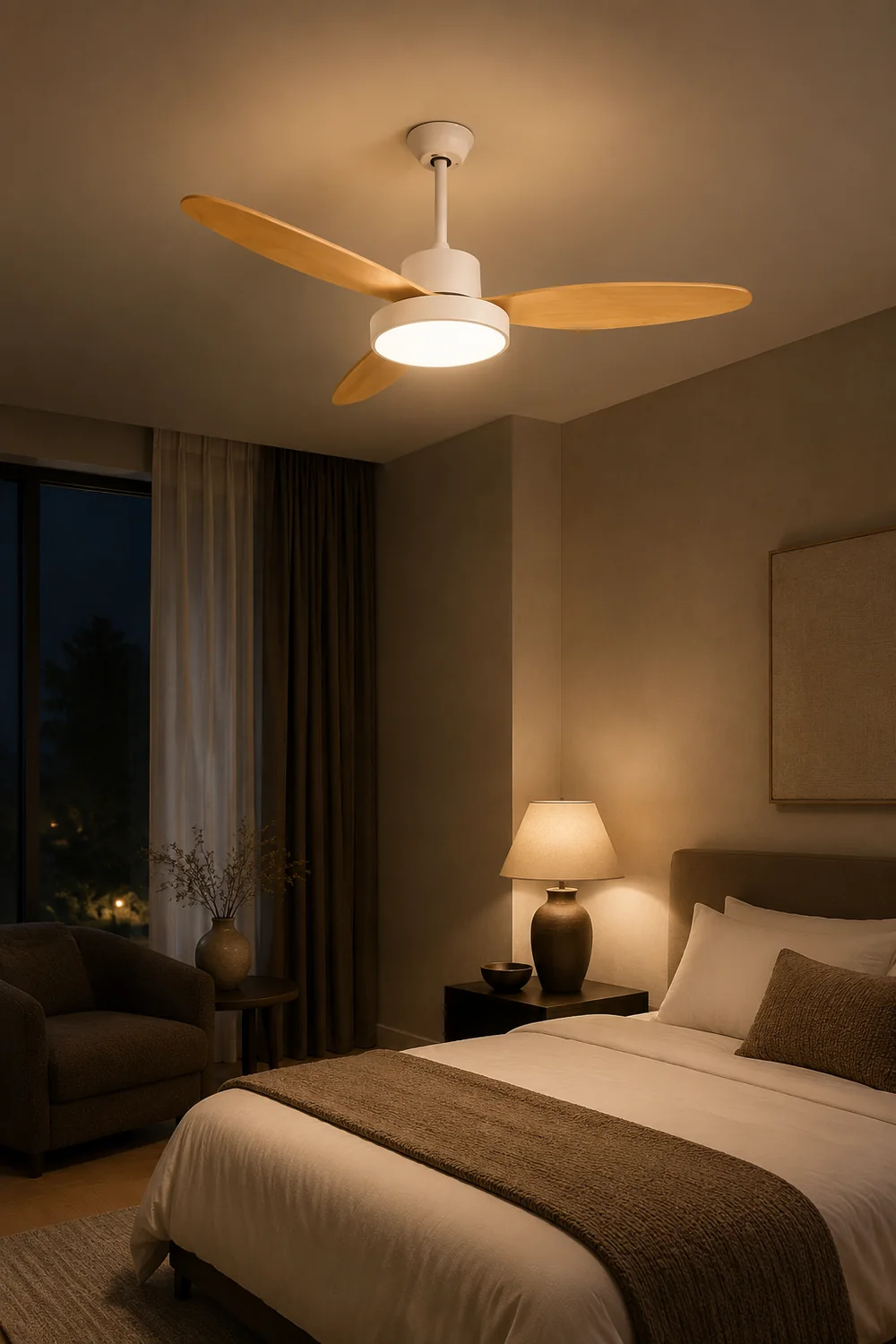 Haydn 3 Blätter Weiß & Schwarz Deckenventilator mit Beleuchtung, ∅100/120/130CM - Lumpaz