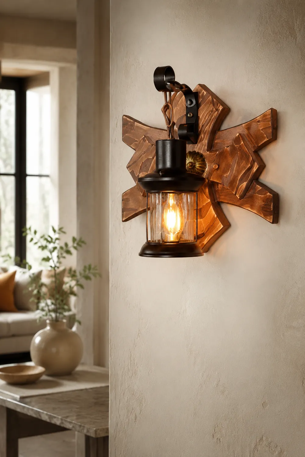 Austin Kerze & Laterne Wandleuchte, Holz & Metall - Lumpaz