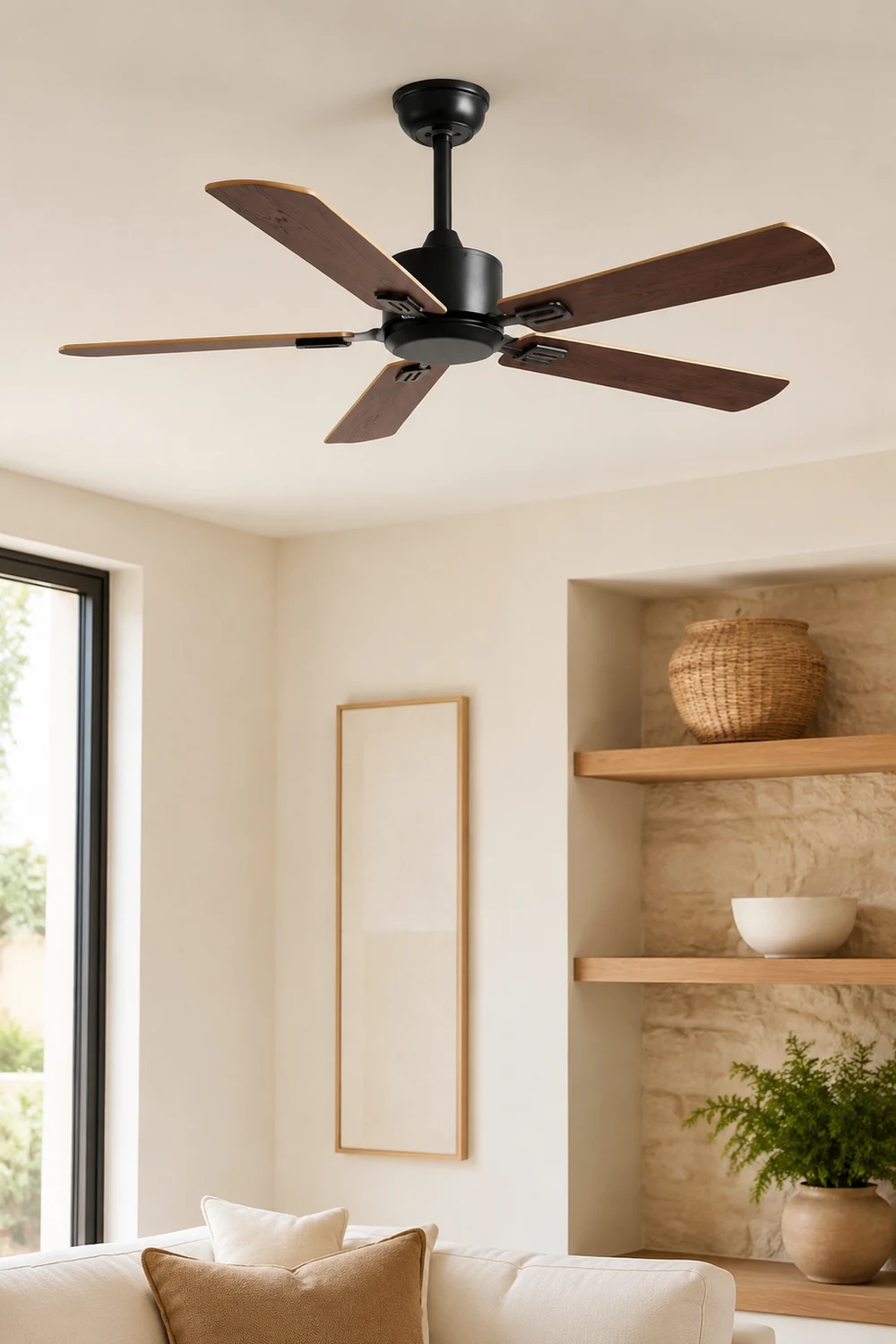 Haydn 5-Blatt Schwarzer Deckenventilator, Metall & Holz, ∅130CM - Lumpaz