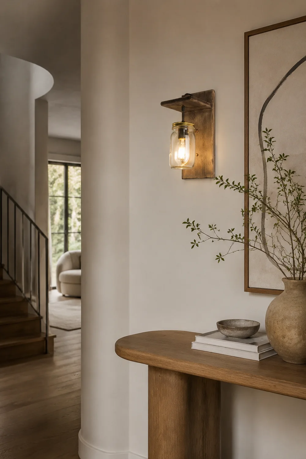 Austin Glas Wandleuchte, Metall & Holz - Lumpaz