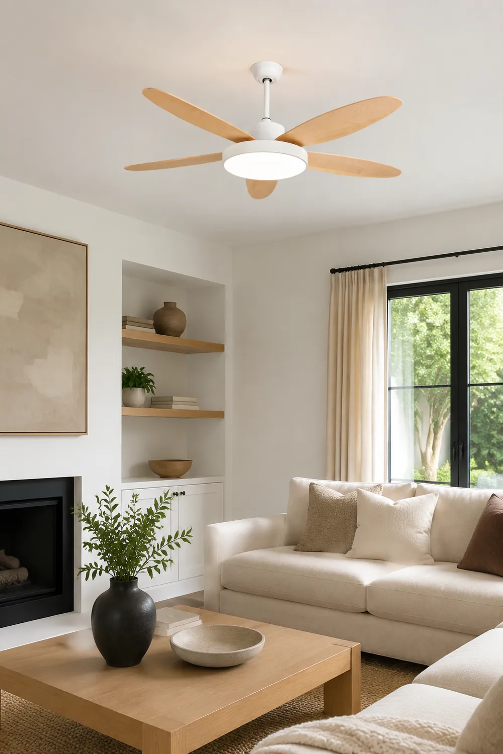 Haydn 5 Blätter Weiß und Schwarz Deckenventilator mit Beleuchtung, ∅120/130/140CM - Lumpaz
