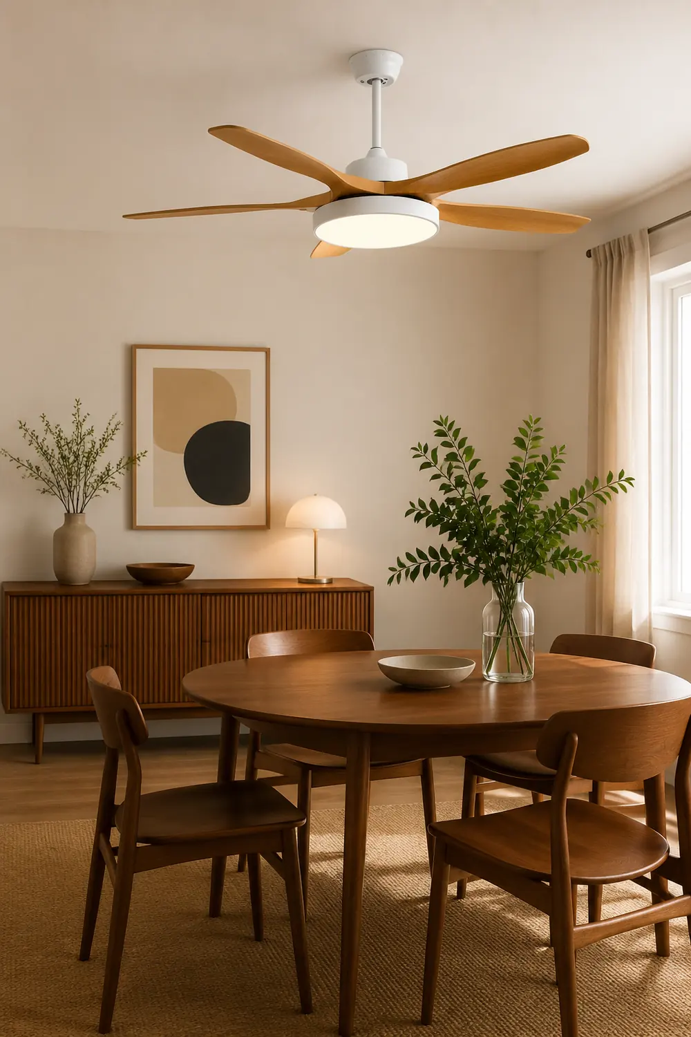 Ozawa Elementar Weiß und Schwarz 5 Blätter Deckenventilator mit Beleuchtung, Hölzern, ∅130CM - Lumpaz