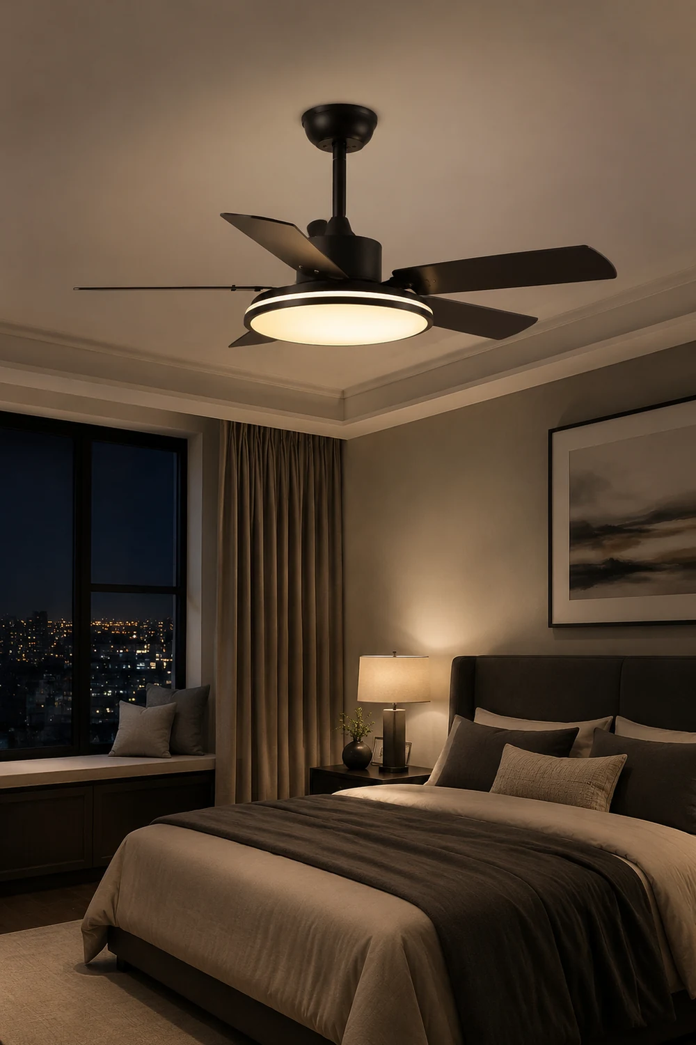 Haydn 5-Blätter Grundlegender Schwarzer Dicker Deckenventilator, Metall & ABS, ∅132CM - Lumpaz