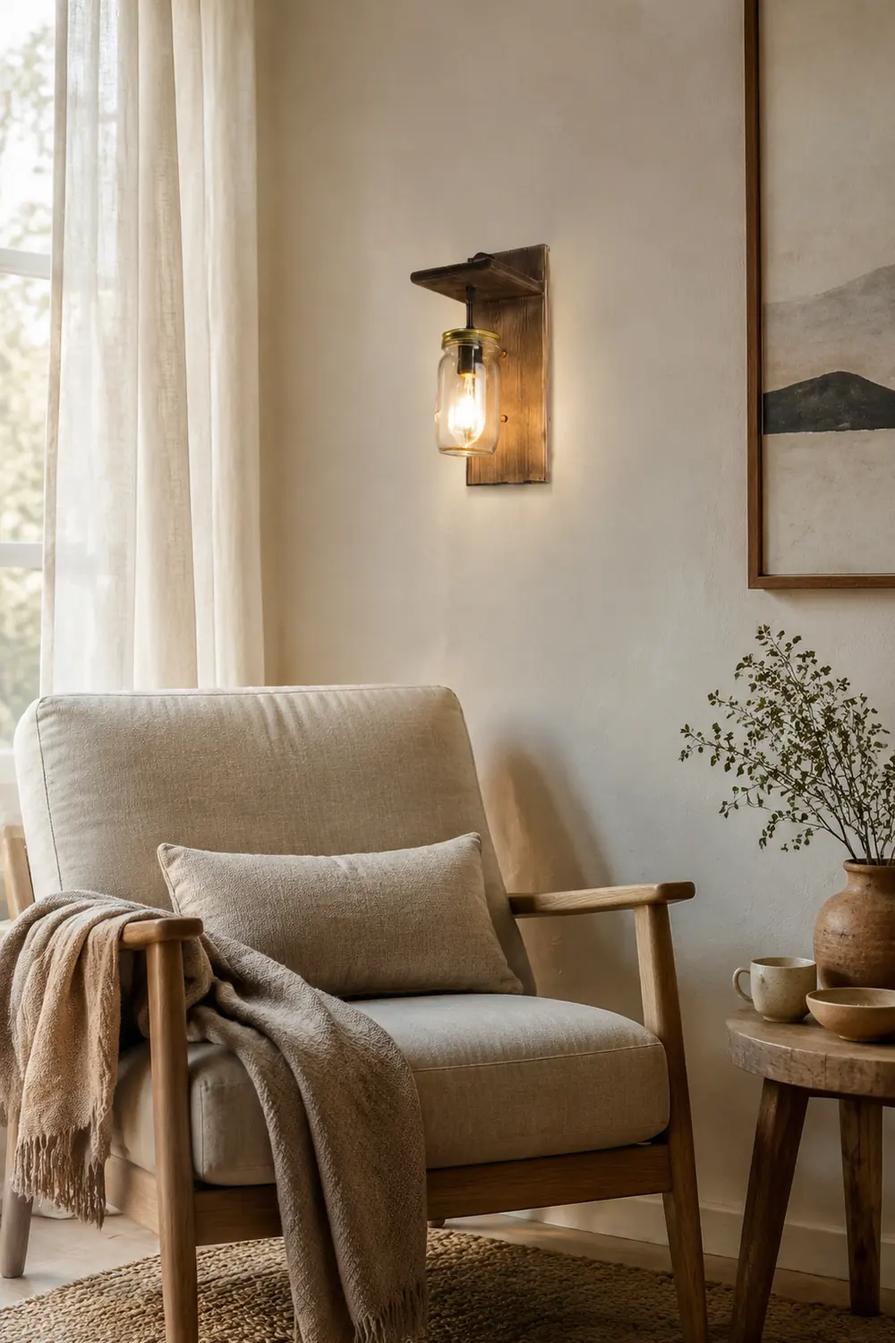 Austin Glas Wandleuchte, Metall & Holz - Lumpaz